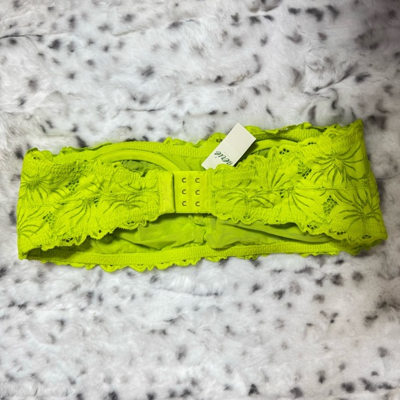 Aerie bandeau top tube strapless top bra lime πβπ© green neon lace floral bustier - Picture 3 of 9